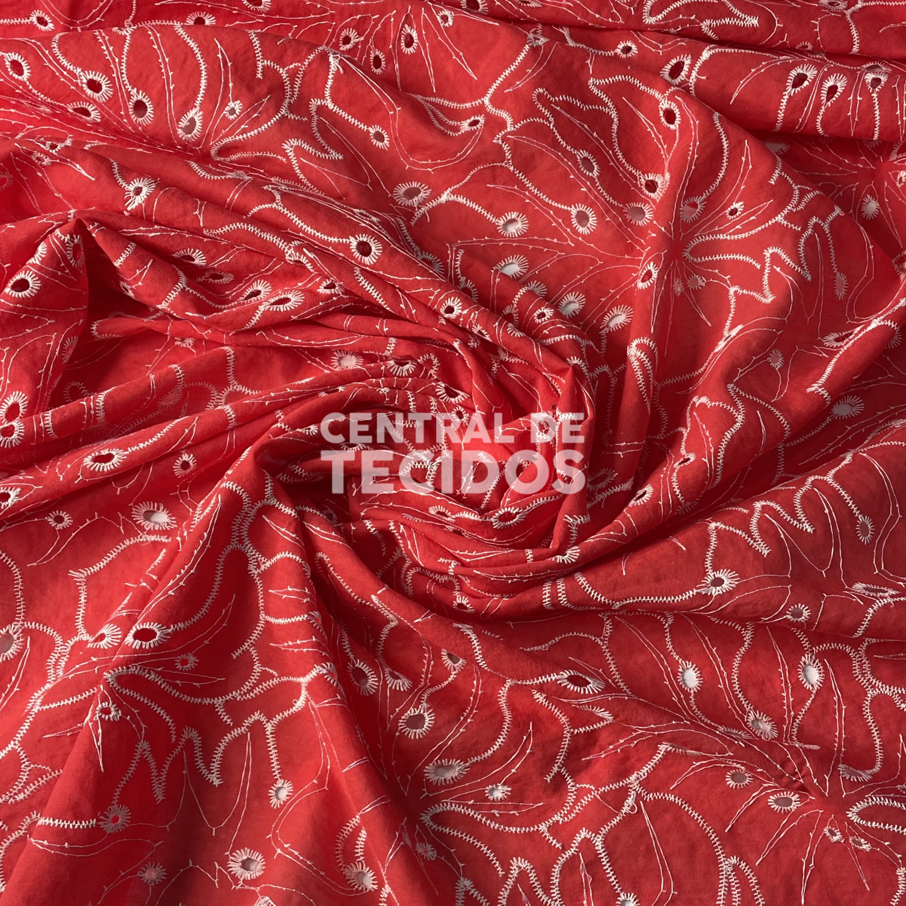Broderi Laise Bordado Folhas Vermelho