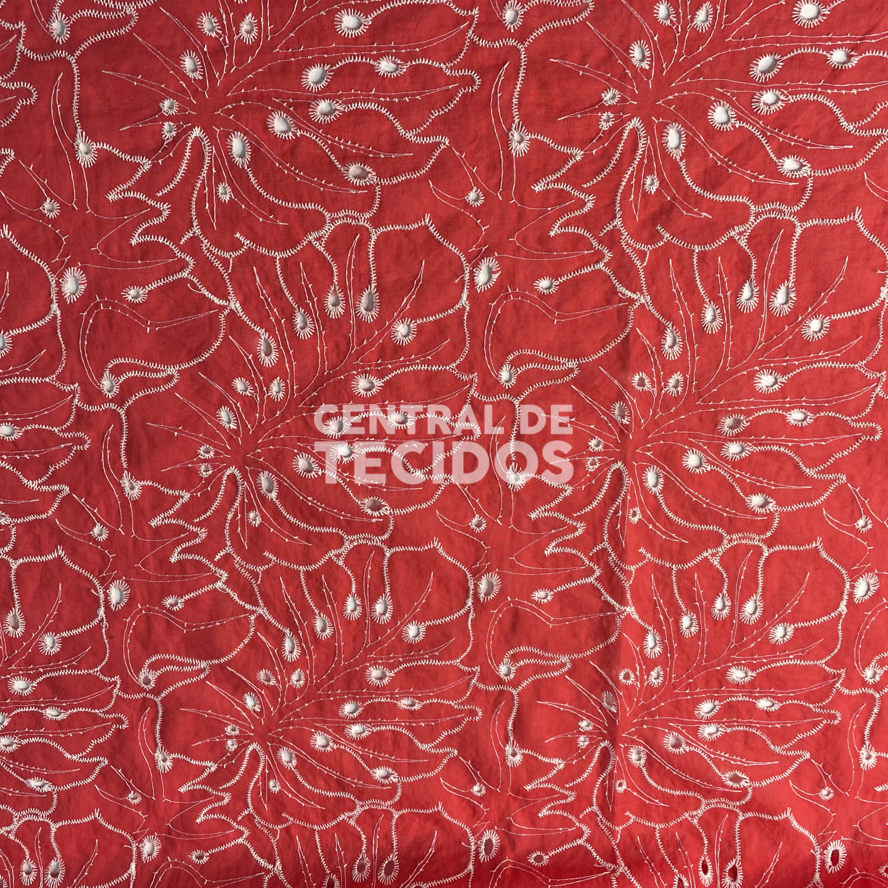 Broderi Laise Bordado Folhas Vermelho