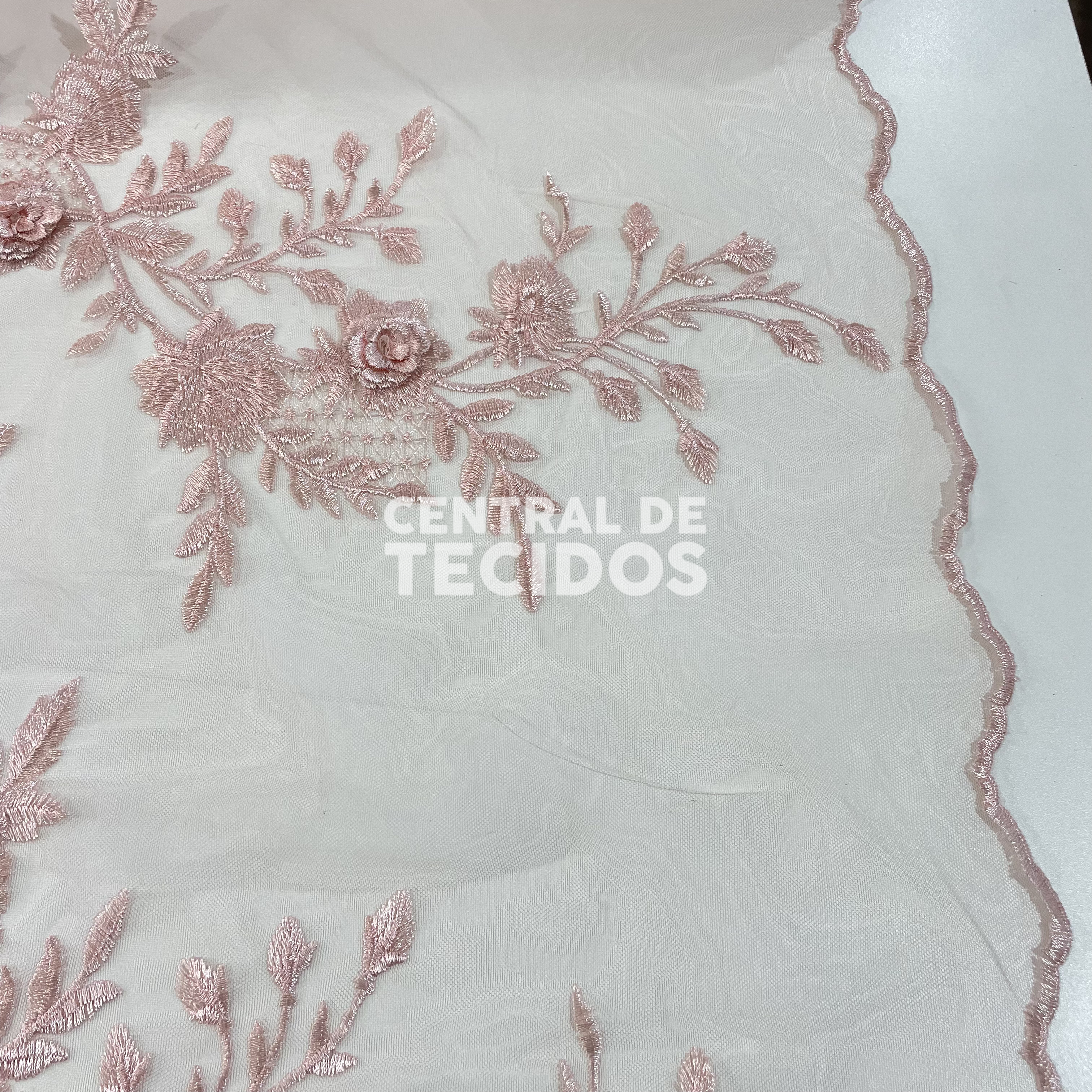 Tule Bordado 3D Floral Rosinha
