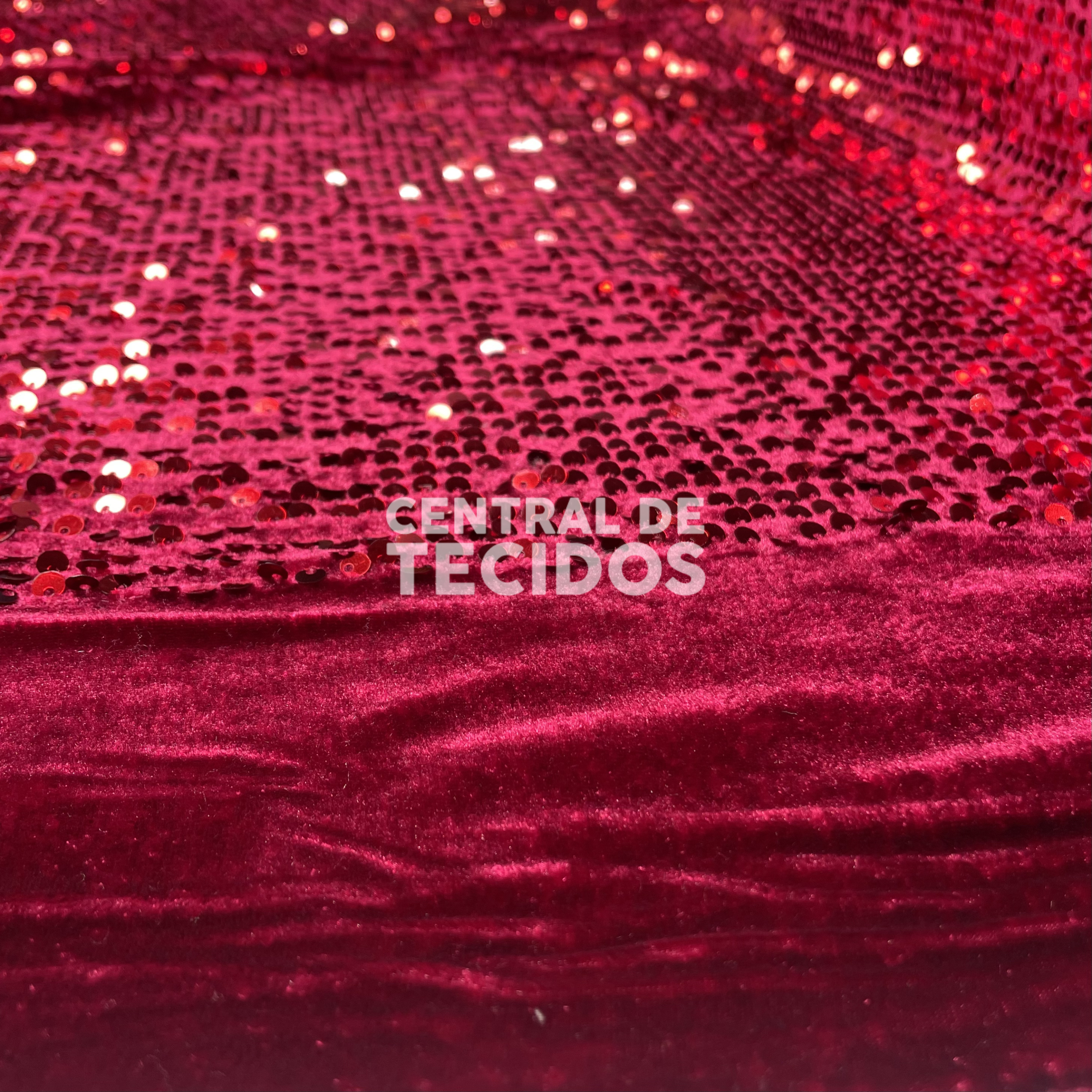 Veludo Paetê Vermelho Bordô
