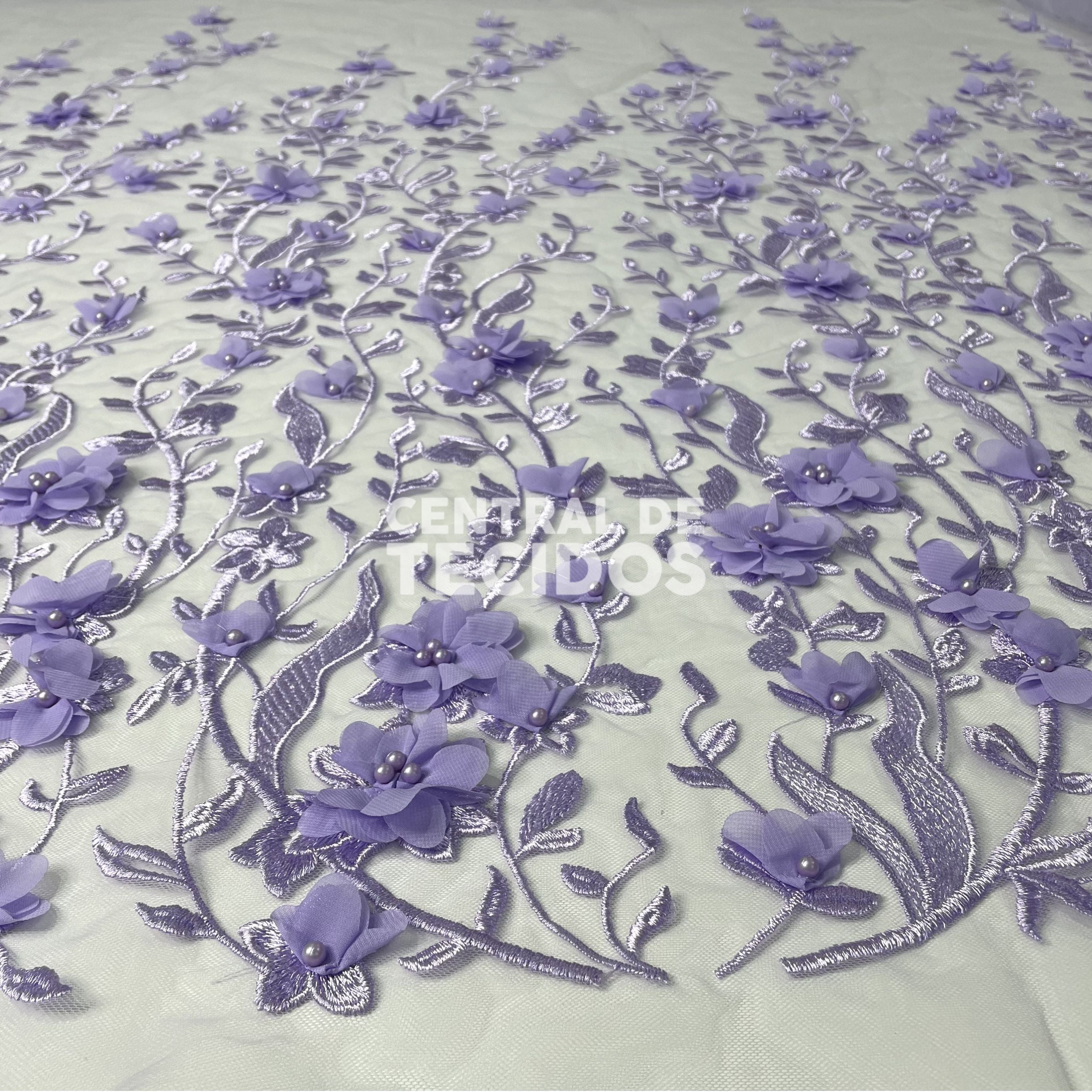 Tule Design Floral 3D Lilás