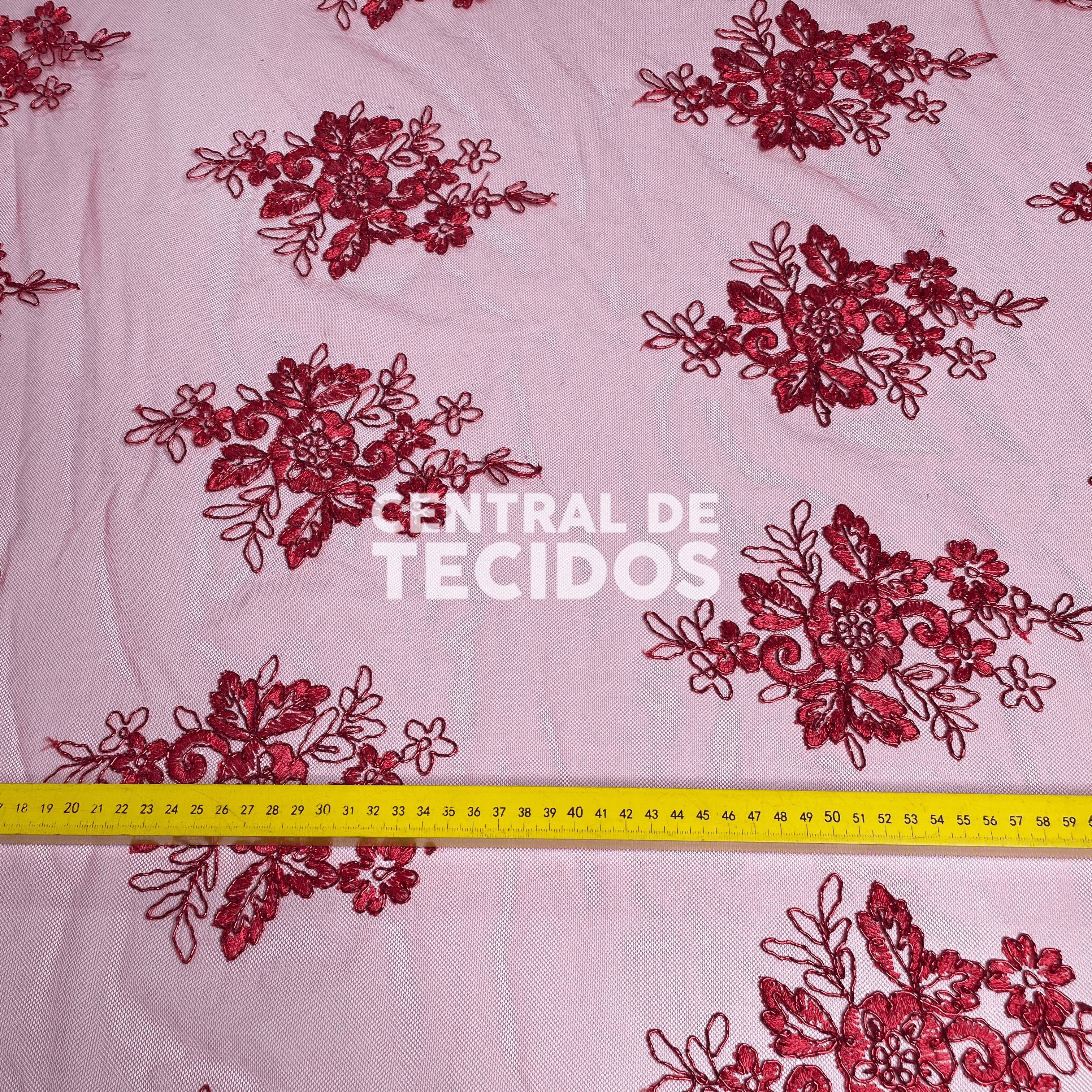 Tule Bordado Metalic Vermelho Fio Vermelho