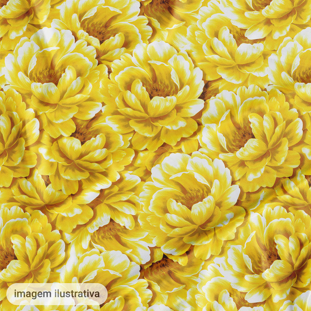 Oxford Digital Peônias Amarelo e Branco