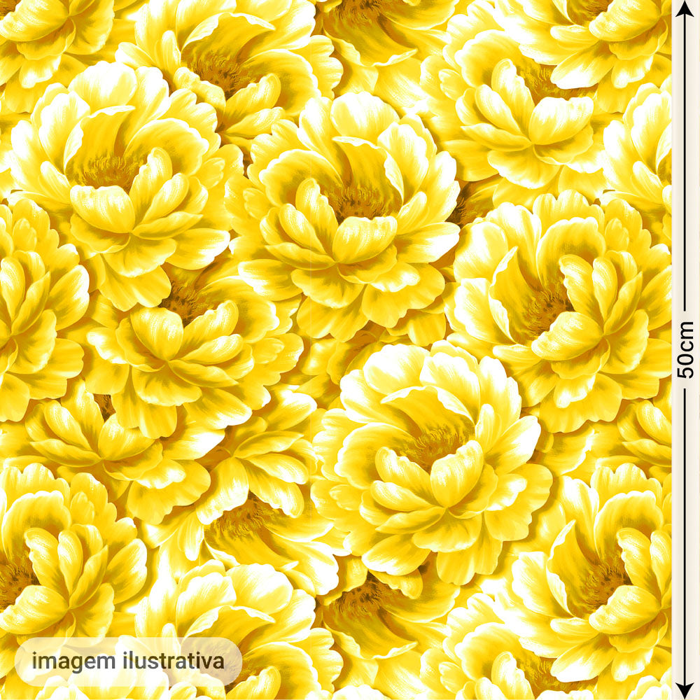Oxford Digital Peônias Amarelo e Branco