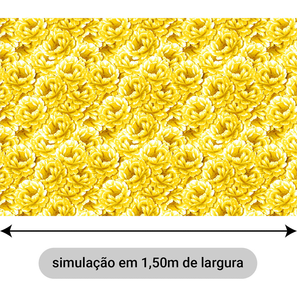 Oxford Digital Peônias Amarelo e Branco