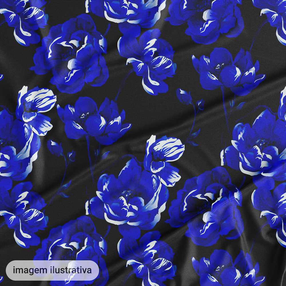 Oxford Digital Floral Brilho Preto Azul