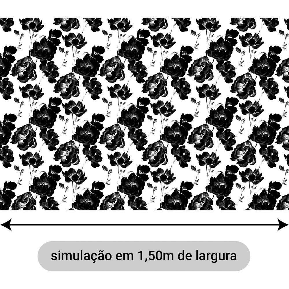 Oxford Digital Floral Brilho Branco Preto