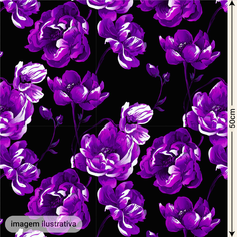 Oxford Digital Floral Brilho Preto Roxo