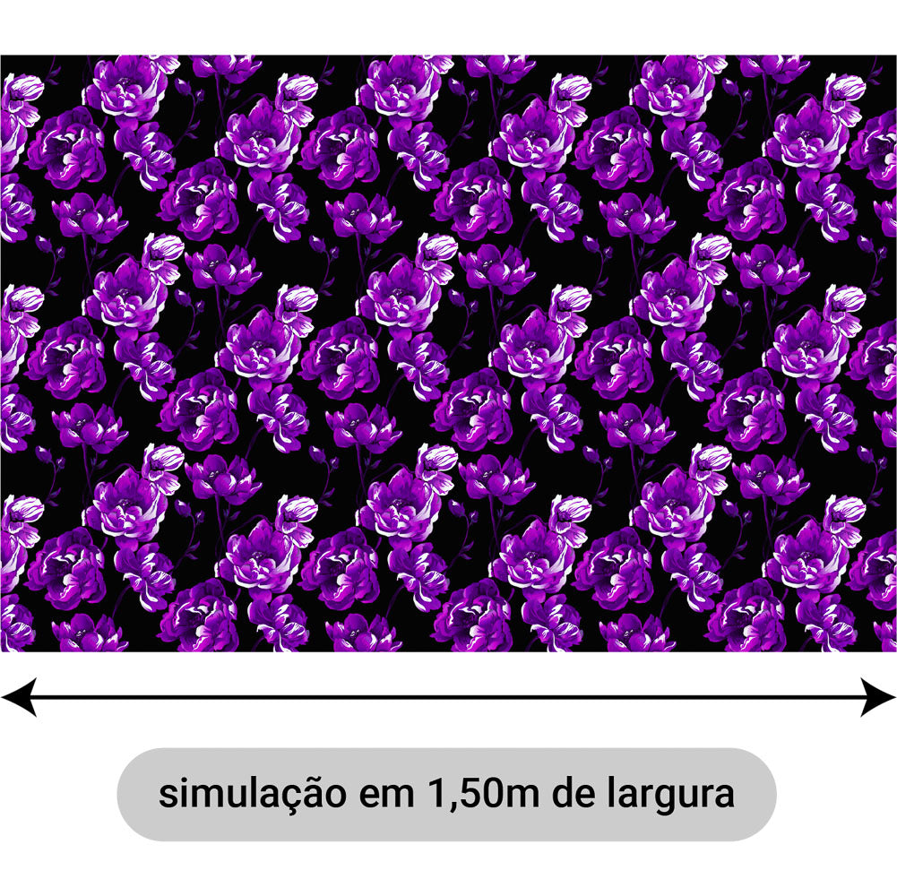 Oxford Digital Floral Brilho Preto Roxo
