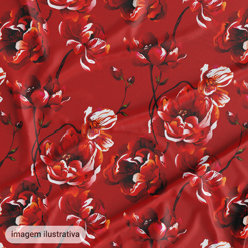 Oxford Digital Floral Brilho Vermelho Branco