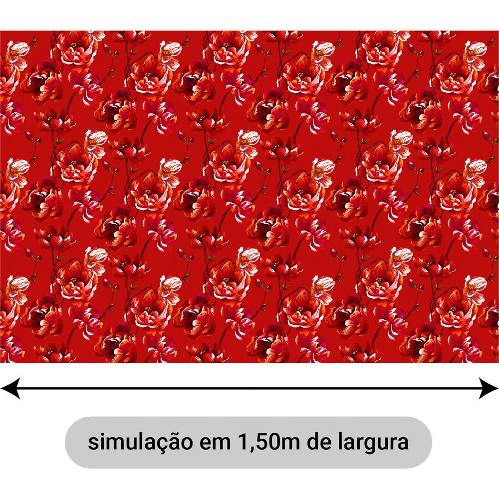 Oxford Digital Floral Brilho Vermelho Branco