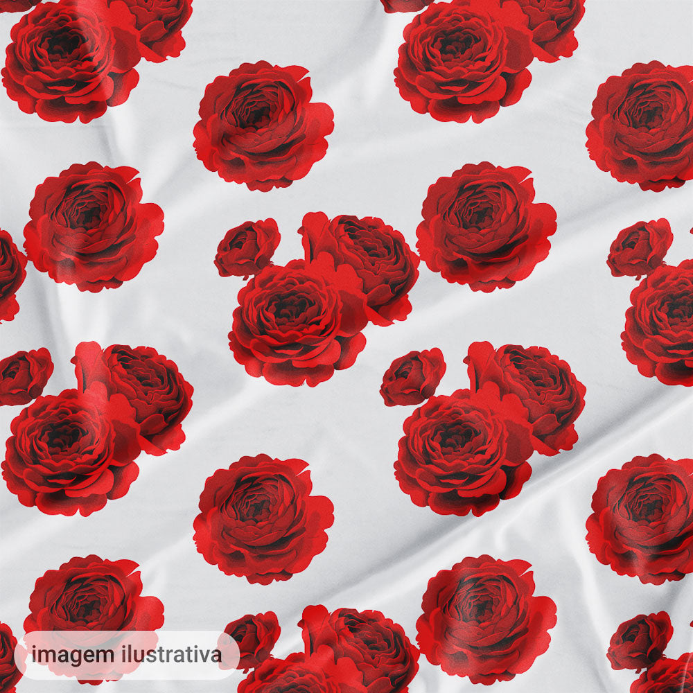 Oxford Digital Flores Branco Vermelho