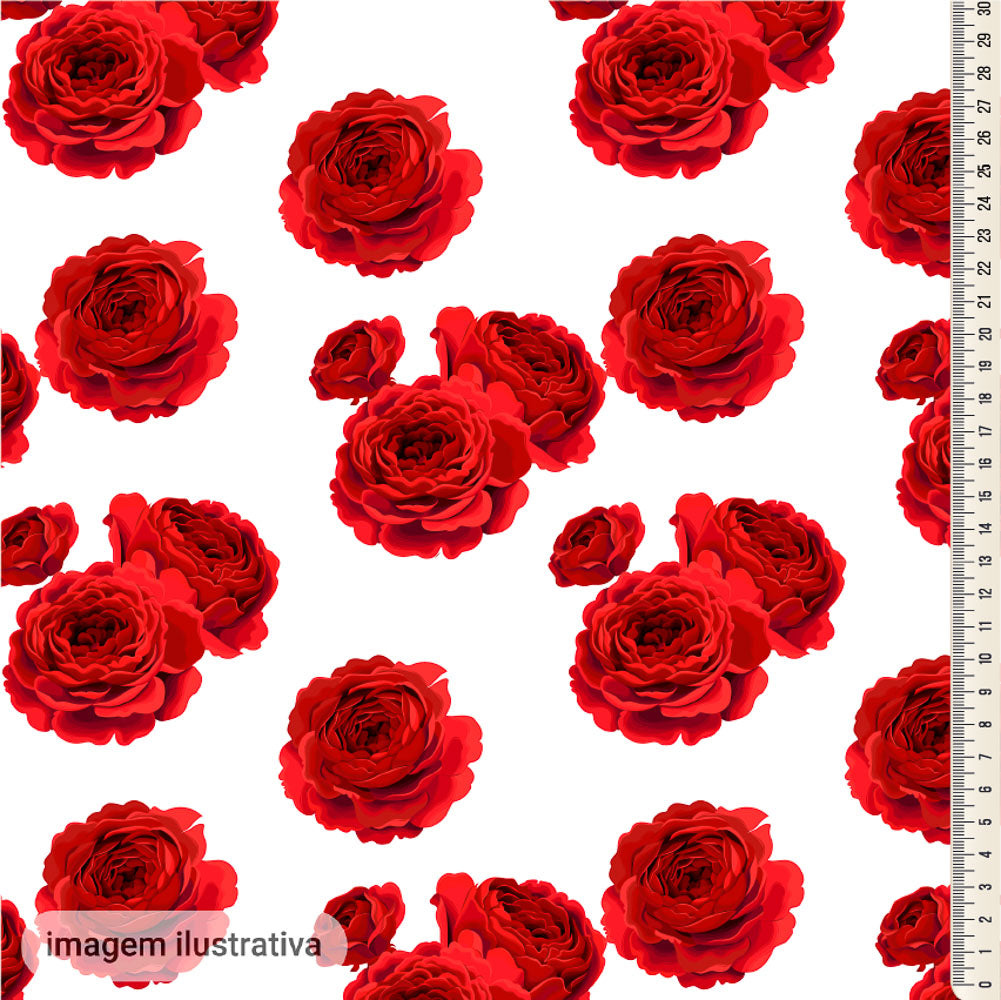 Oxford Digital Flores Branco Vermelho
