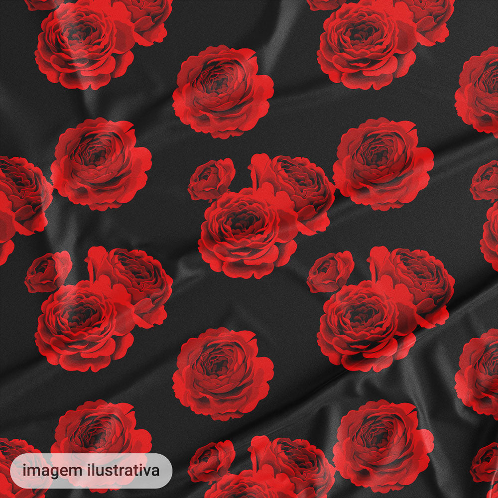 Oxford Digital Flores Preto Vermelho