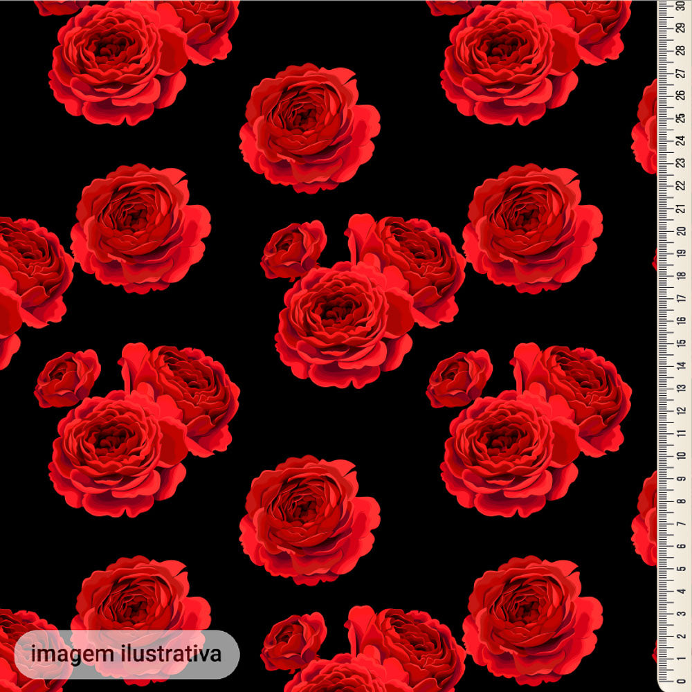 Oxford Digital Flores Preto Vermelho