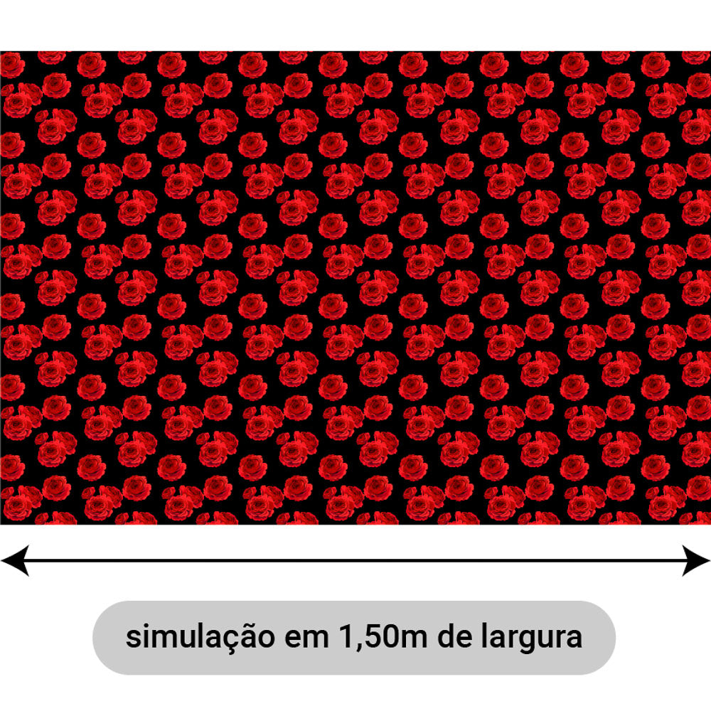 Oxford Digital Flores Preto Vermelho