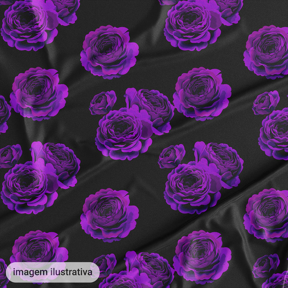 Oxford Digital Flores Roxas Fundo Preto