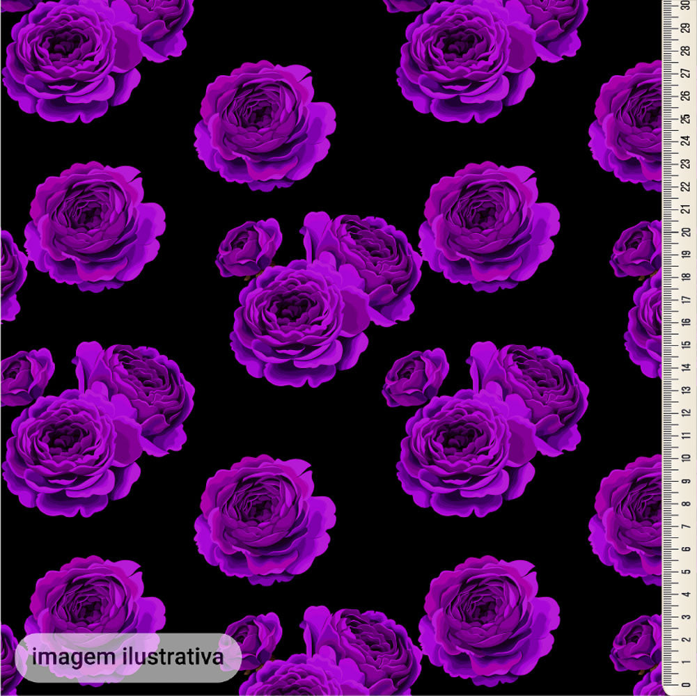 Oxford Digital Flores Roxas Fundo Preto