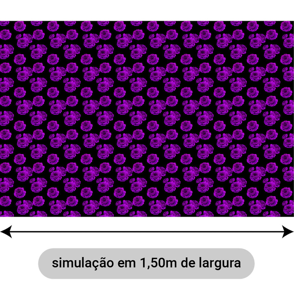 Oxford Digital Flores Roxas Fundo Preto