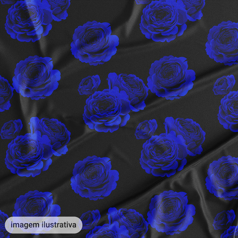 Oxford Digital Flores Azuis Fundo Preto
