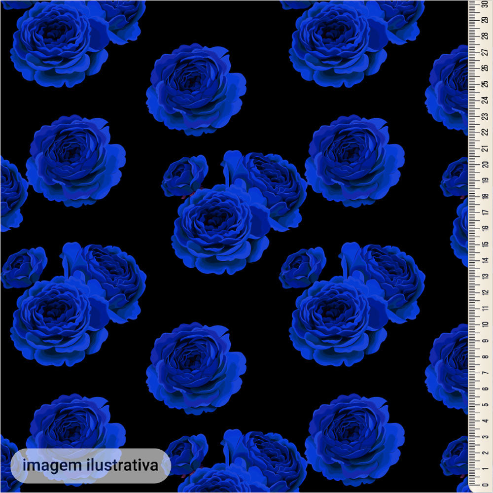 Oxford Digital Flores Azuis Fundo Preto