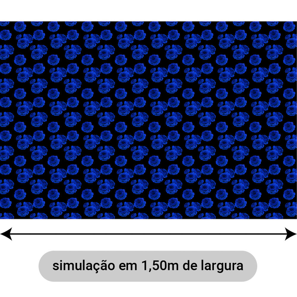 Oxford Digital Flores Azuis Fundo Preto