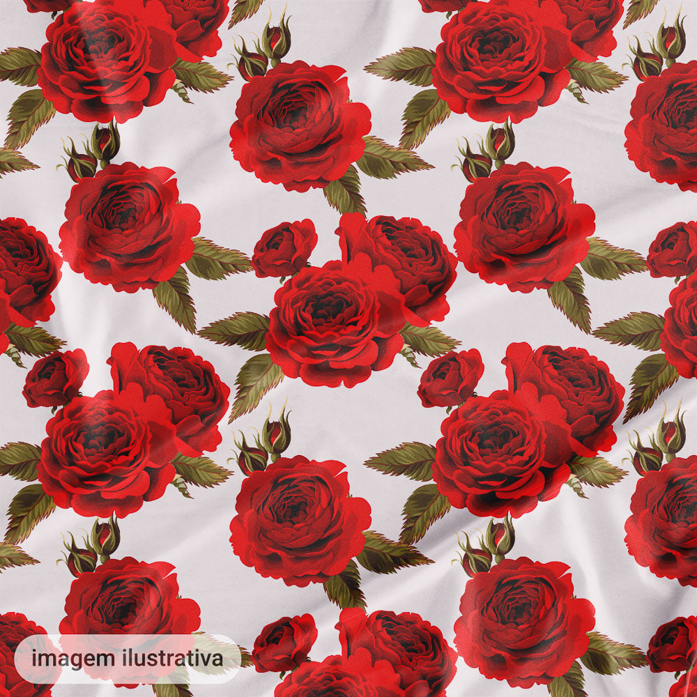 Oxford Digital Flores e Folhas Branco Vermelho