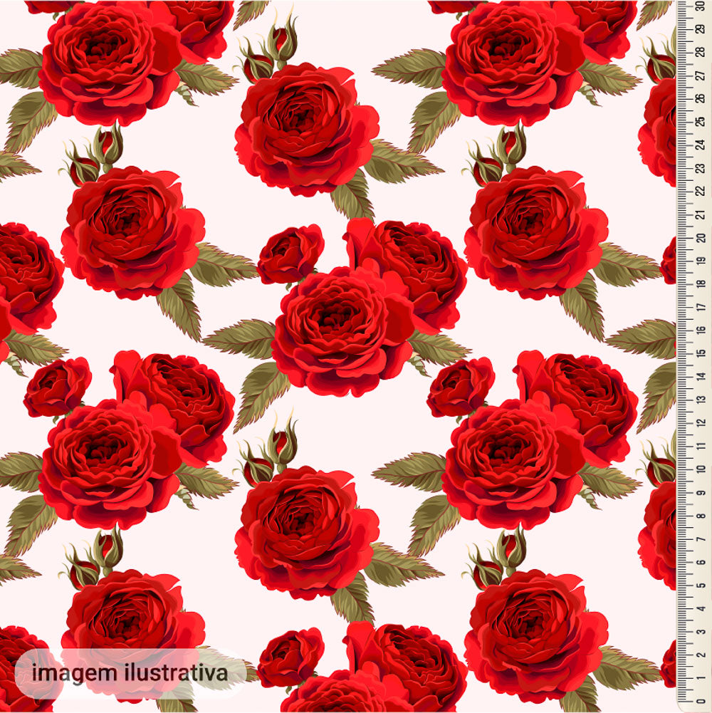 Oxford Digital Flores e Folhas Branco Vermelho