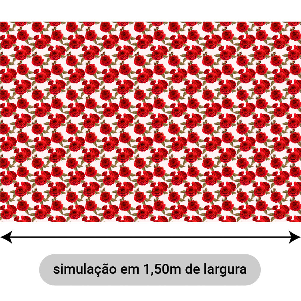 Oxford Digital Flores e Folhas Branco Vermelho
