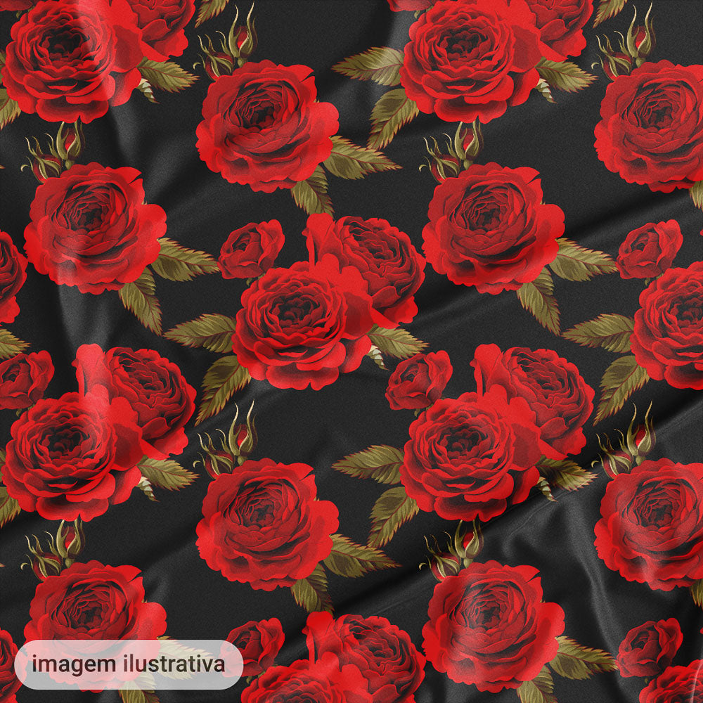 Oxford Digital Flores e Folhas Preto Vermelho