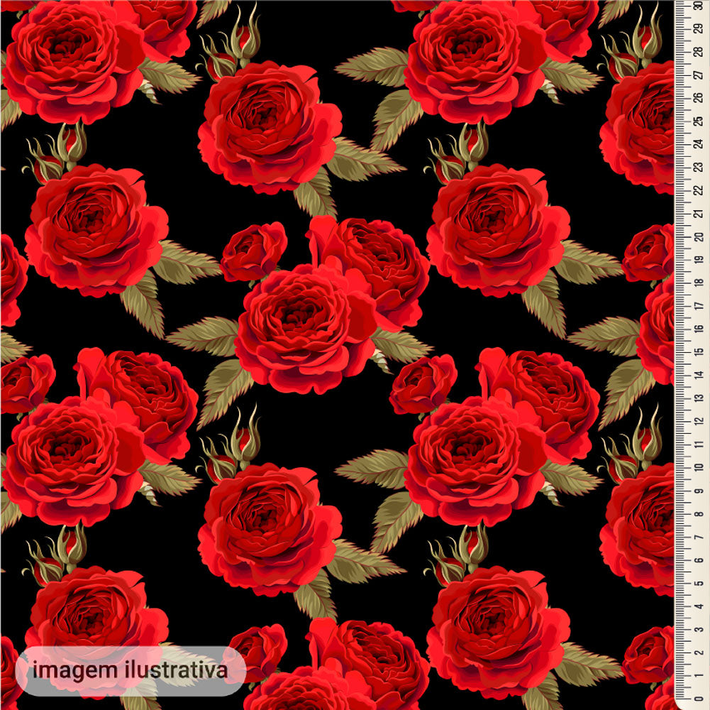 Oxford Digital Flores e Folhas Preto Vermelho