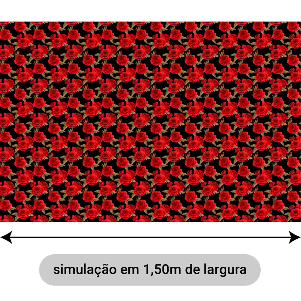 Oxford Digital Flores e Folhas Preto Vermelho