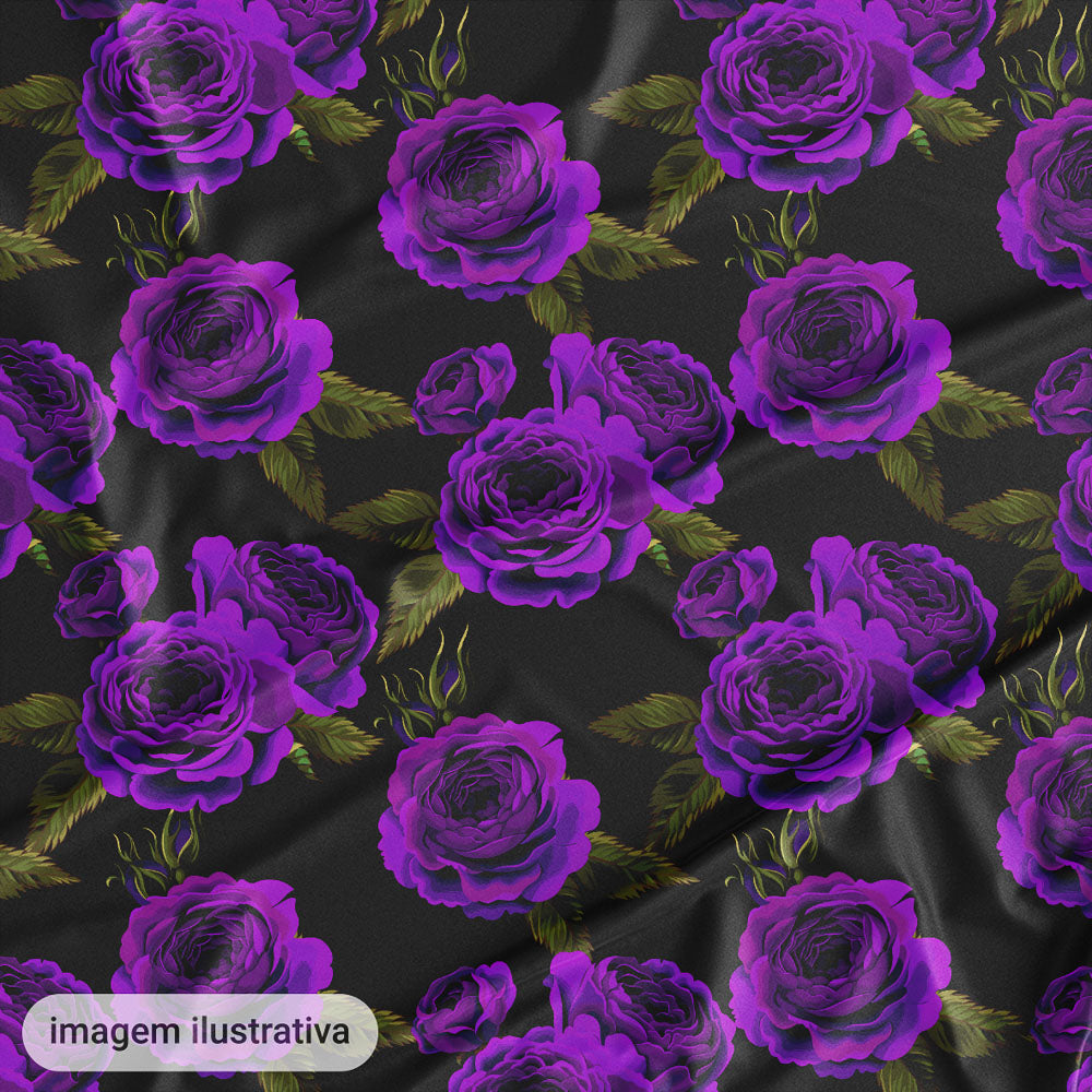 Oxford Digital Flores e Folhas Preto Roxo