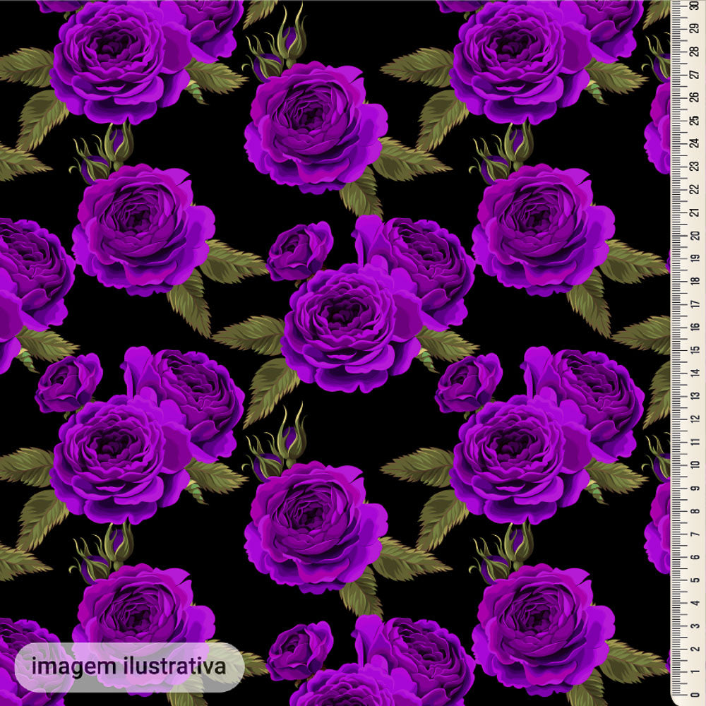 Oxford Digital Flores e Folhas Preto Roxo