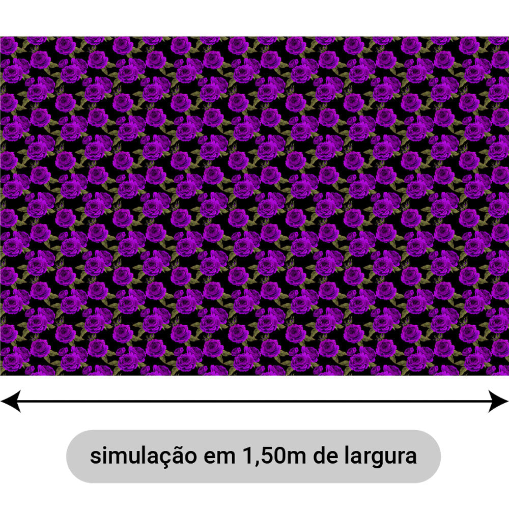 Oxford Digital Flores e Folhas Preto Roxo