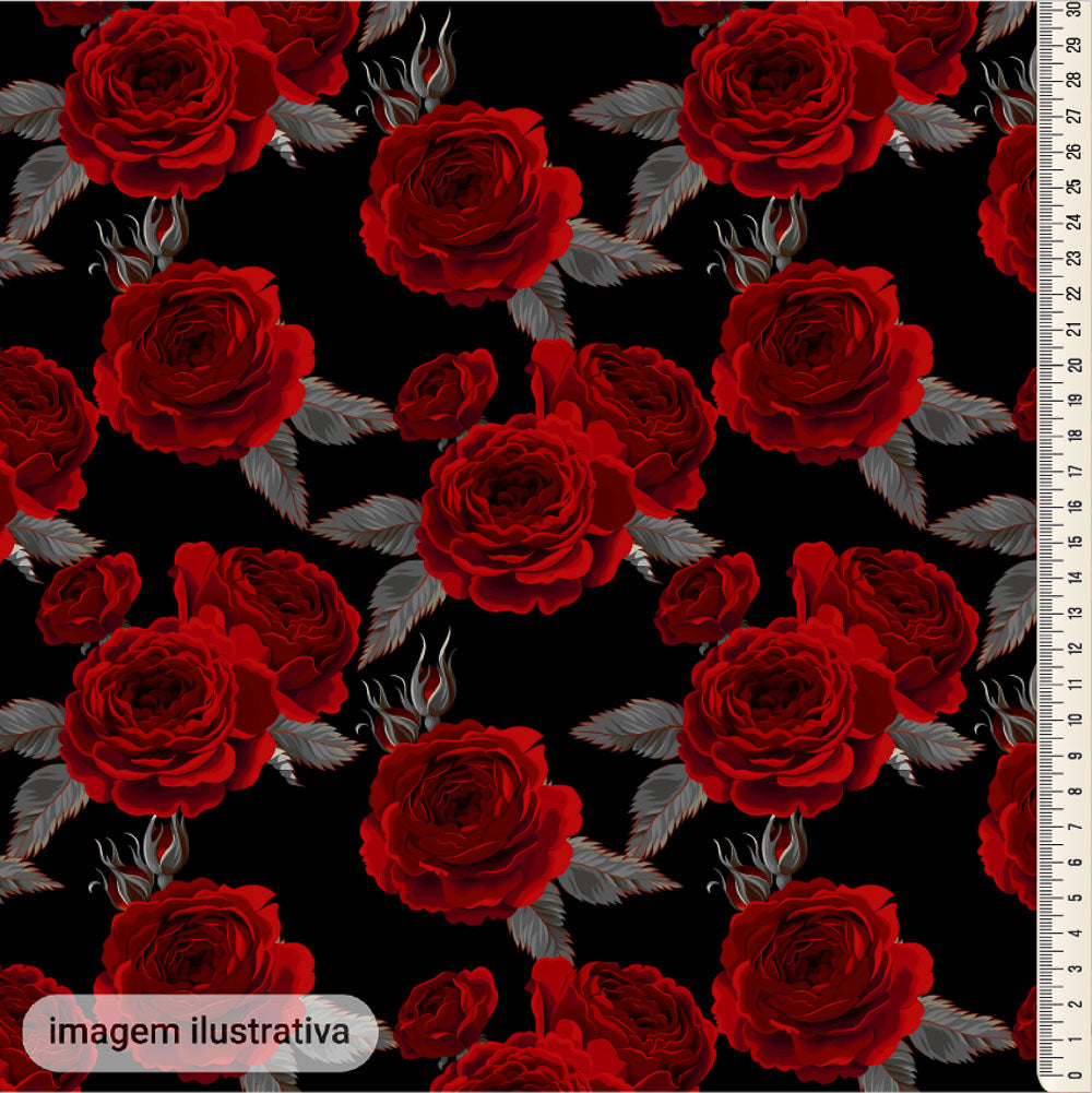 Oxford Digital Flores Vinho e Folhas Pretas