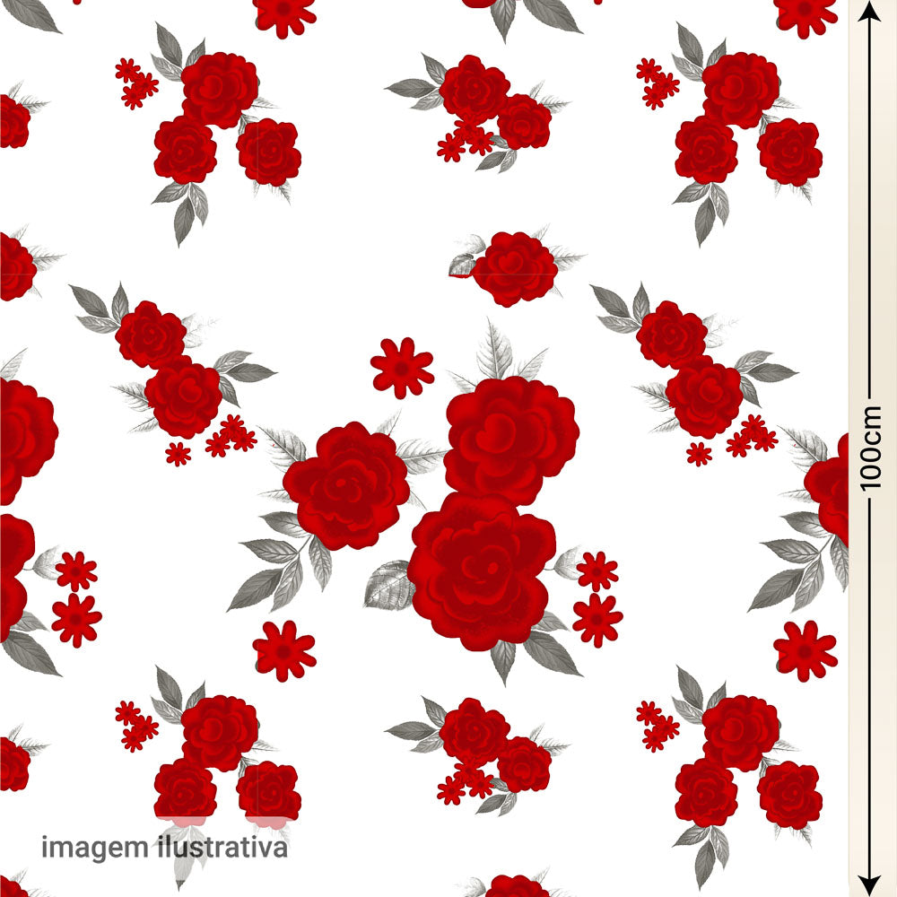 Oxford Digital Rosas Vermelhas Fundo Branco