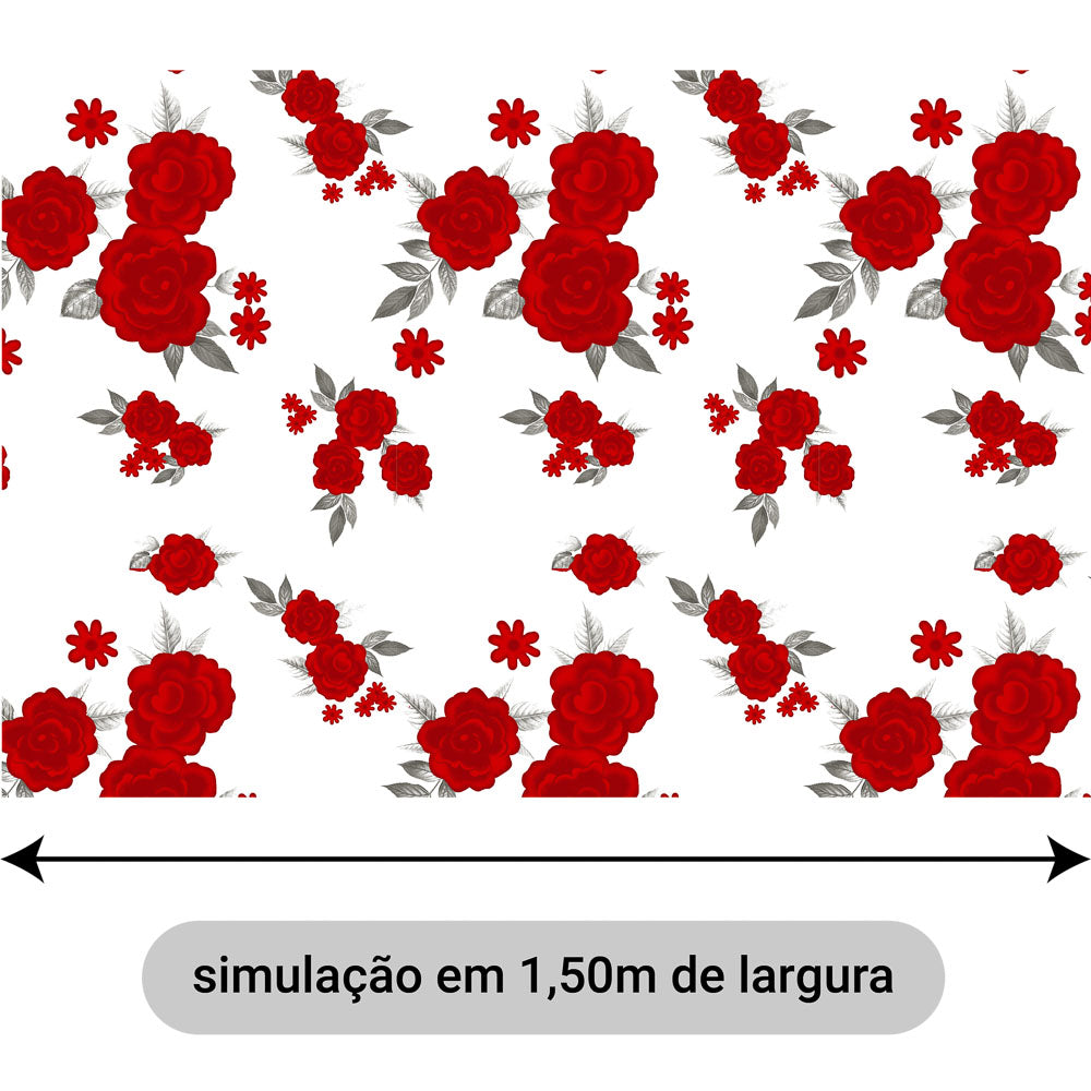 Oxford Digital Rosas Vermelhas Fundo Branco