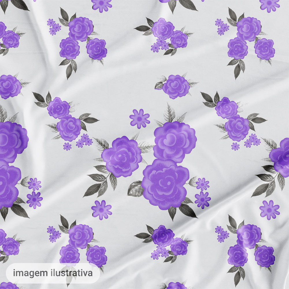 Oxford Digital Rosas Lilás Fundo Branco