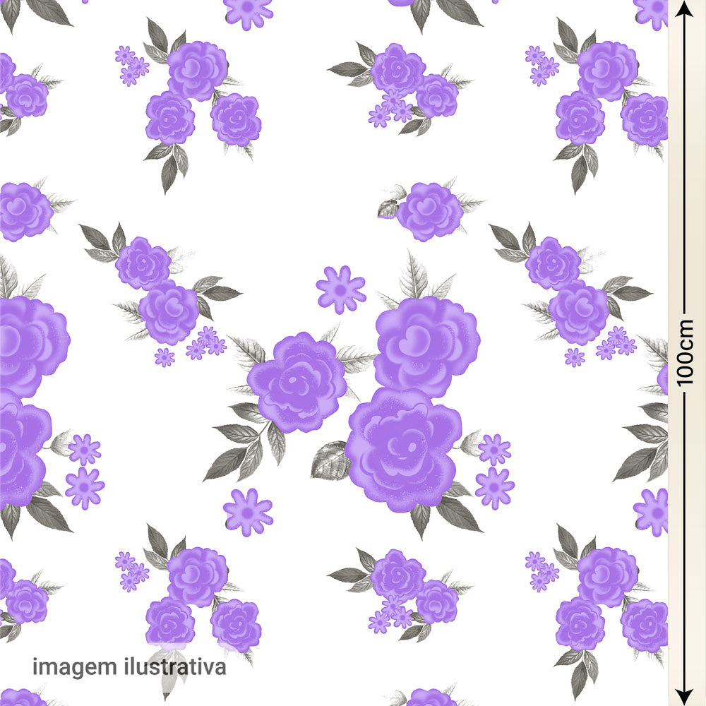 Oxford Digital Rosas Lilás Fundo Branco