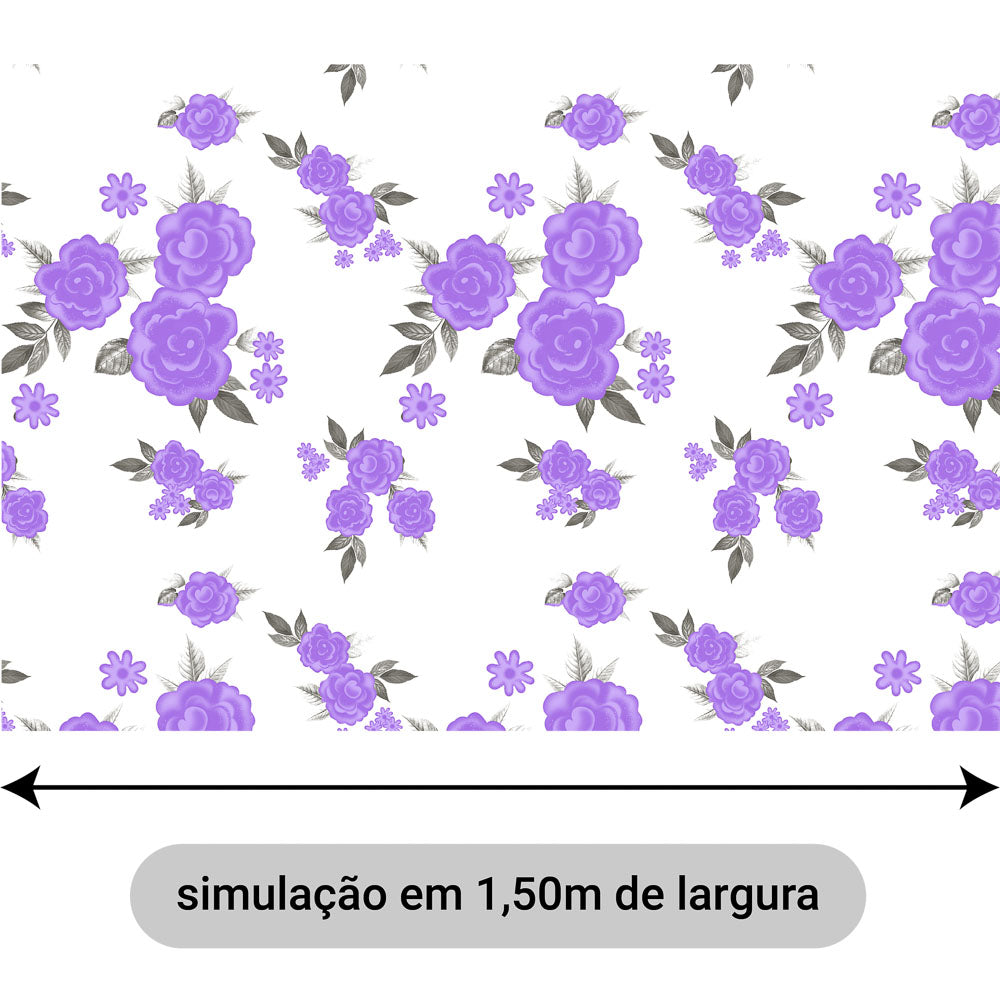 Oxford Digital Rosas Lilás Fundo Branco