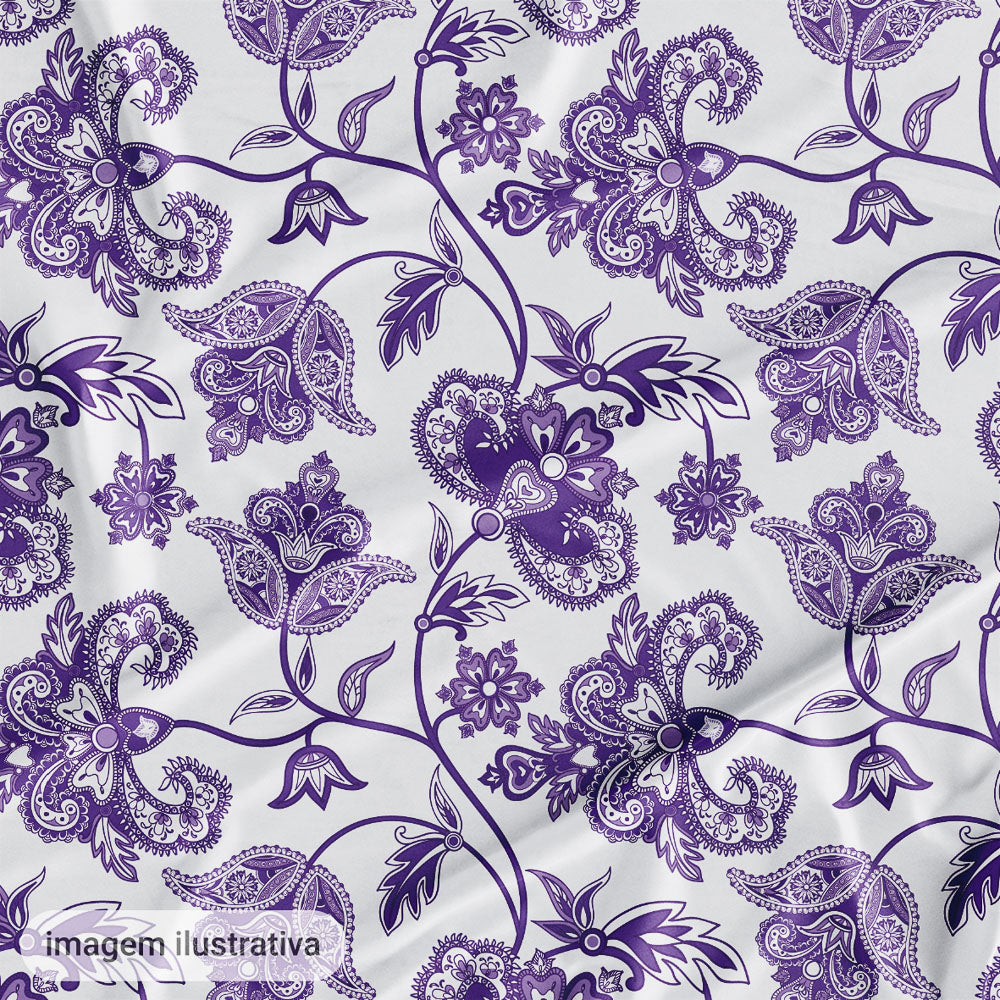 Oxford Digital Floral Paisley Roxo Fundo Branco