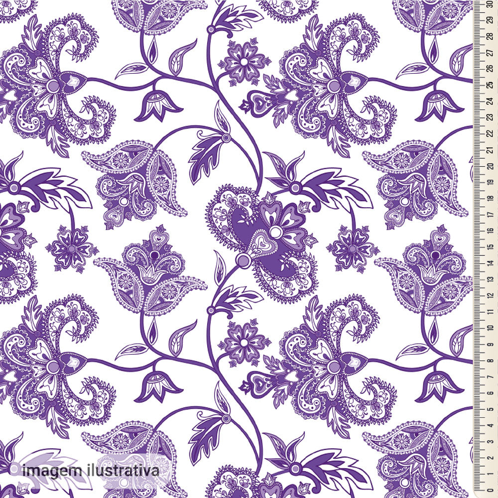 Oxford Digital Floral Paisley Roxo Fundo Branco