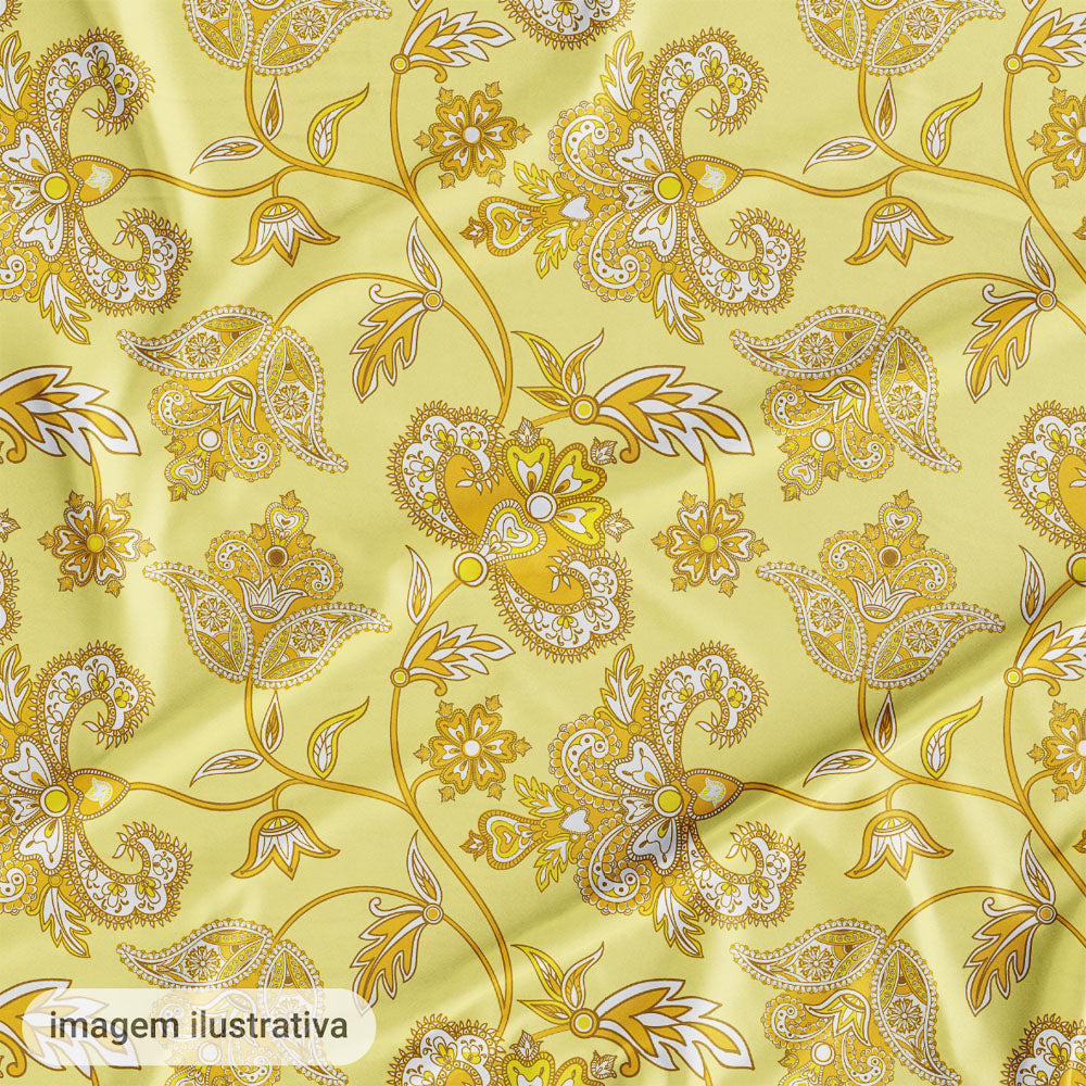 Oxford Digital Floral Paisley Amarelo Fundo Amarelo