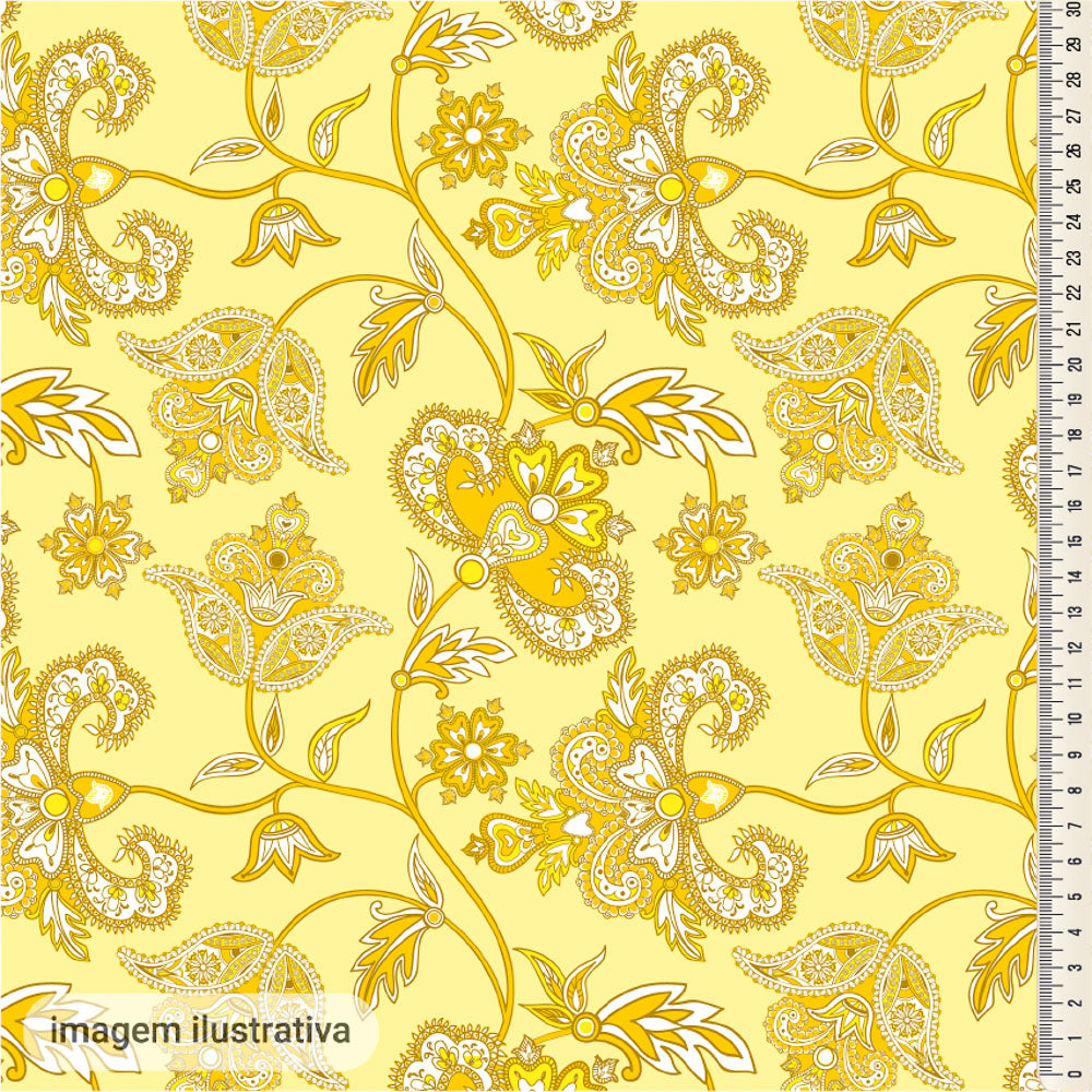 Oxford Digital Floral Paisley Amarelo Fundo Amarelo