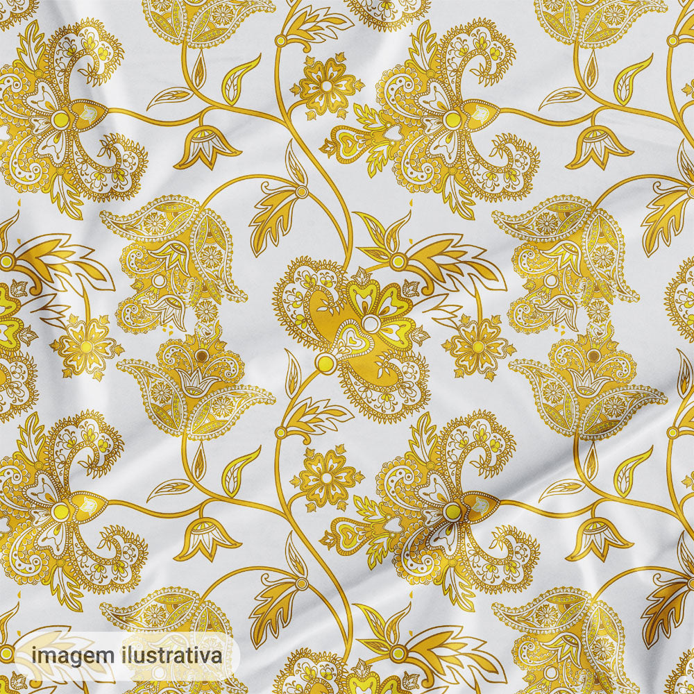 Oxford Digital Floral Paisley Amarelo Fundo Branco