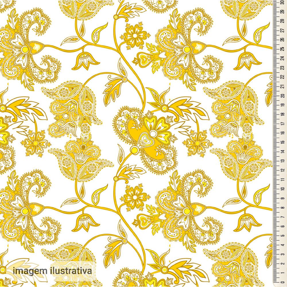 Oxford Digital Floral Paisley Amarelo Fundo Branco