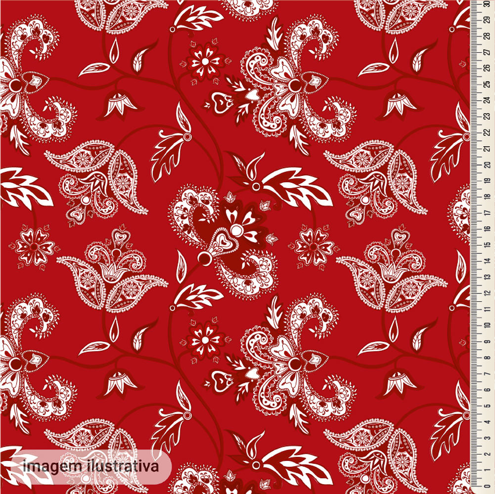 Oxford Digital Floral Paisley Vermelho Branco