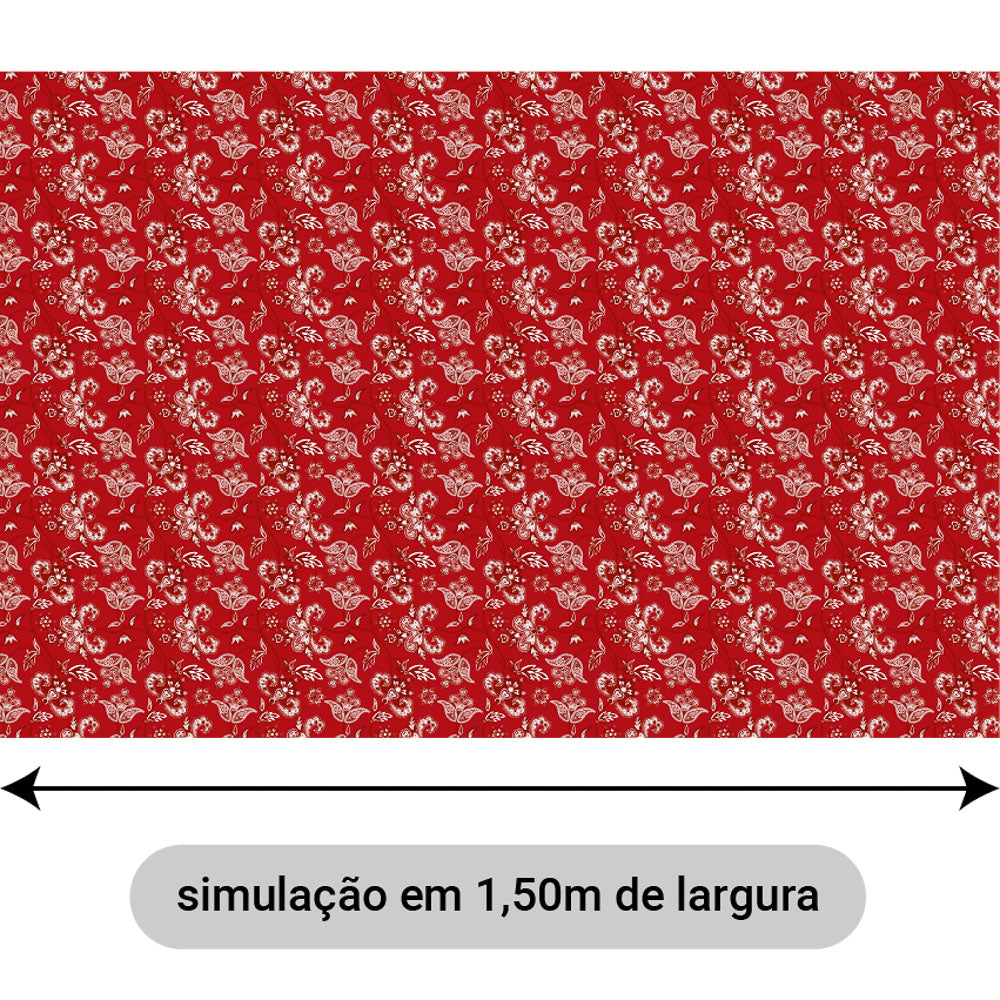 Oxford Digital Floral Paisley Vermelho Branco