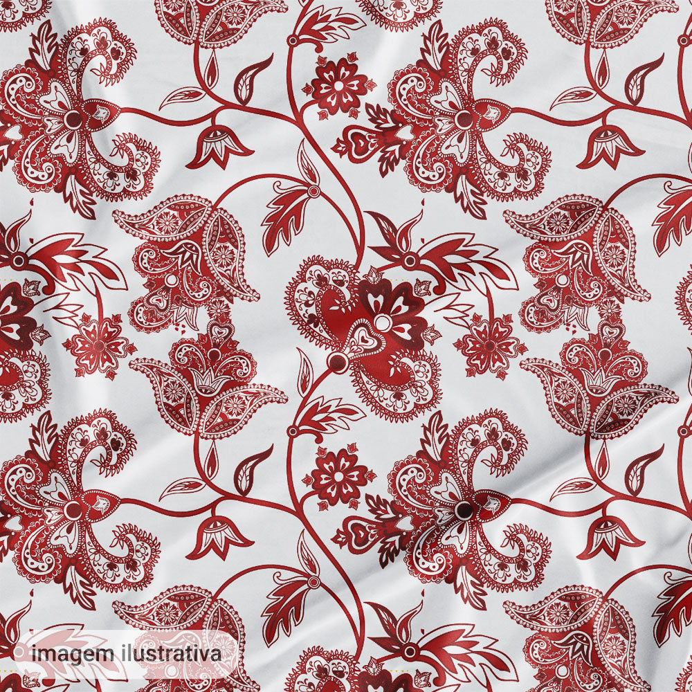 Oxford Digital Floral Paisley Vermelho Fundo Branco